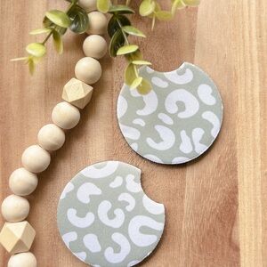 White Cheetah Print Car Coasters
